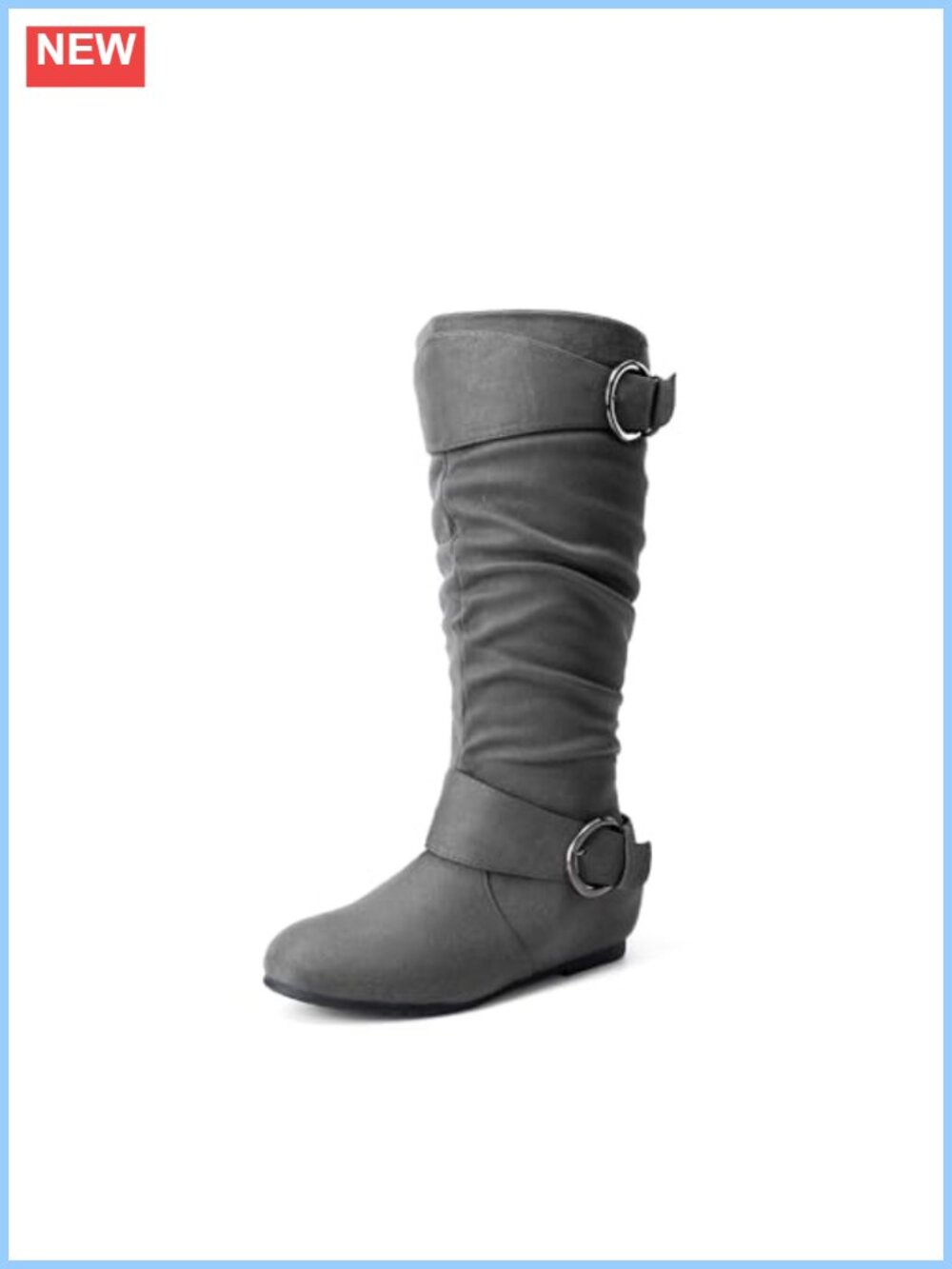 Women's Wide Calf Knee High Wedge Boots Faux Fur Lined Buckle
